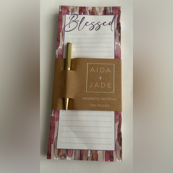 New Magnetic Lined Notepad "Blessed" Artistic Border Gold Colored Pen - Picture 4 of 12